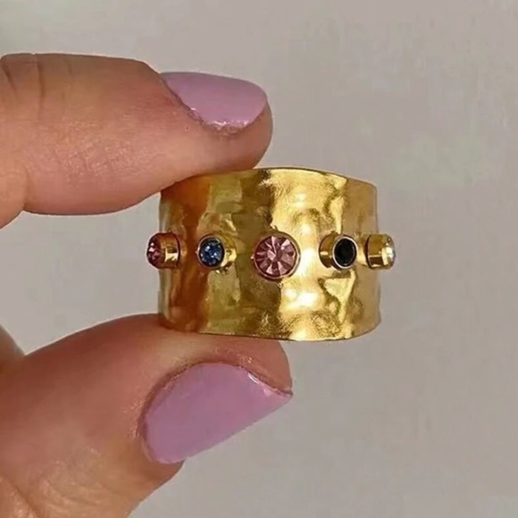 Luxe 18k Gold Plated Cubic Zirconia Adjustable Statement Ring - Picture 1 of 4